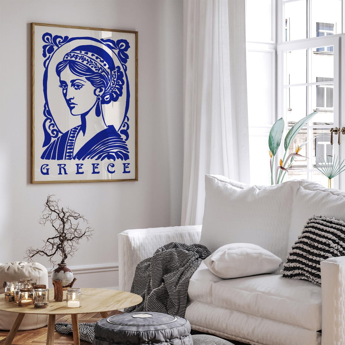 Greece Blue Classical Woman Profile Mythology Portrait Poster - Image 6