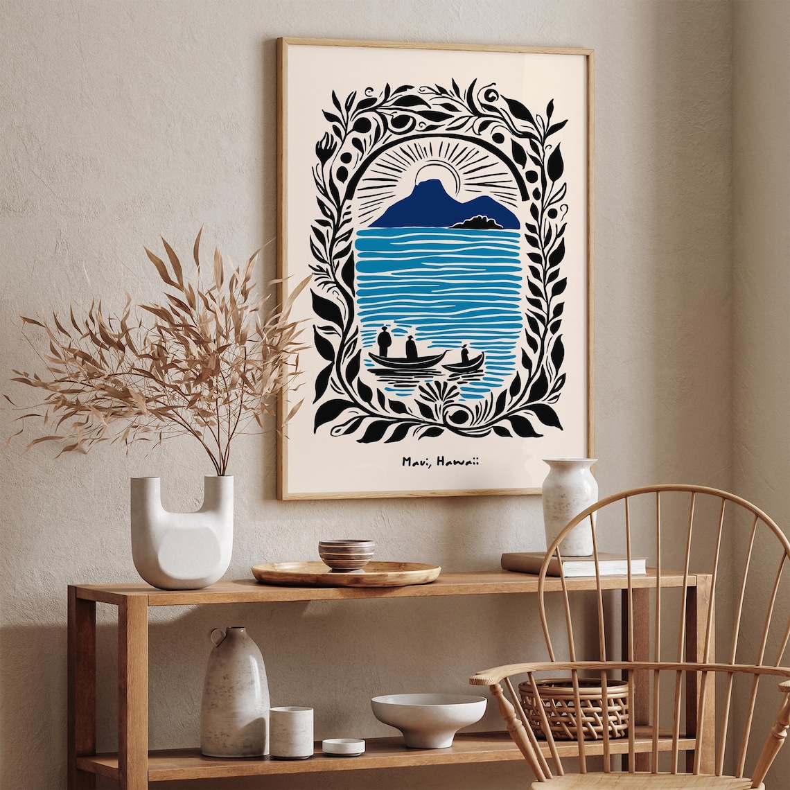 Maui Hawaii Sunset Canoes Ocean Tropical Island Travel Poster - Image 2