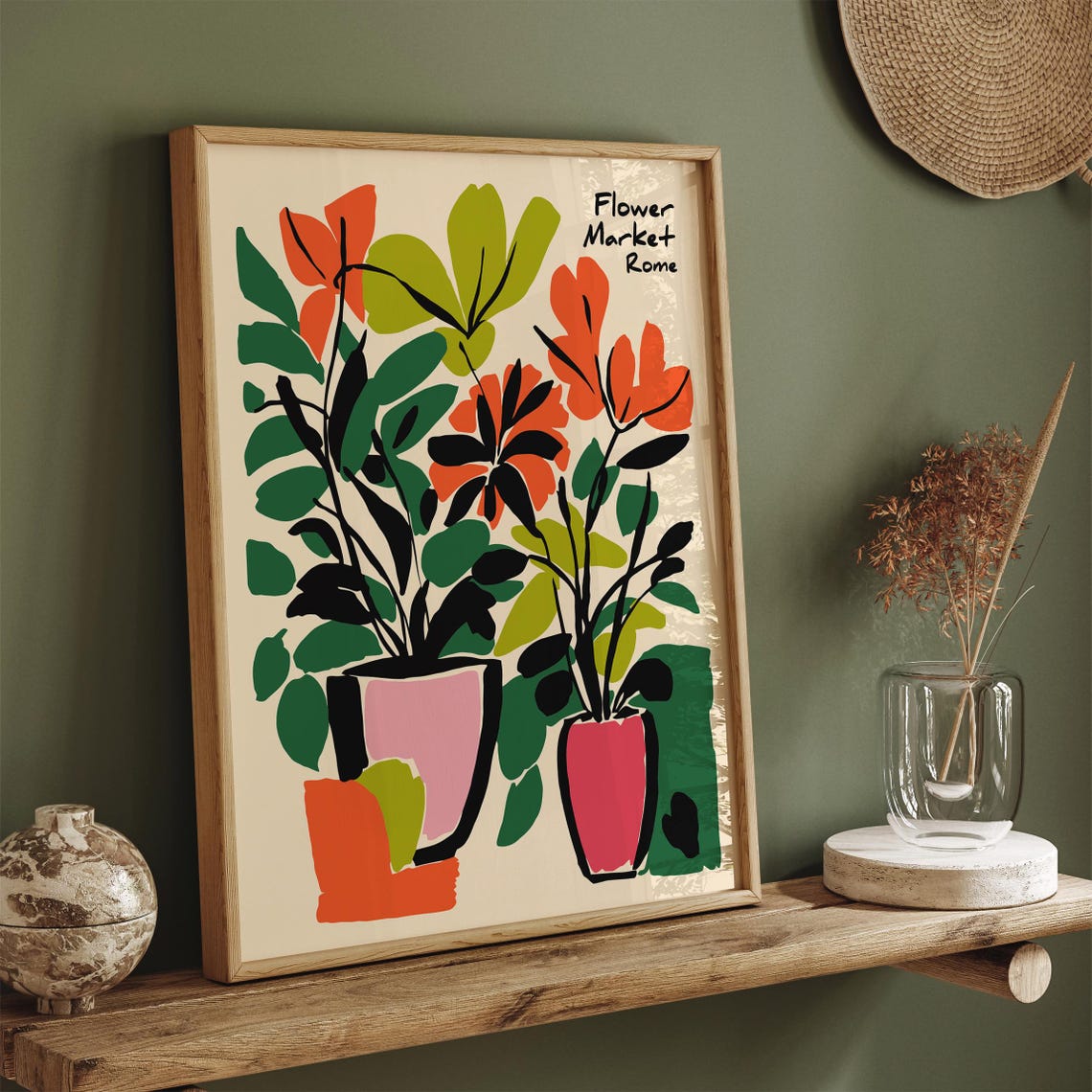 Flower Market Rome Potted Plants Bold Matisse Style Art Poster - Image 2