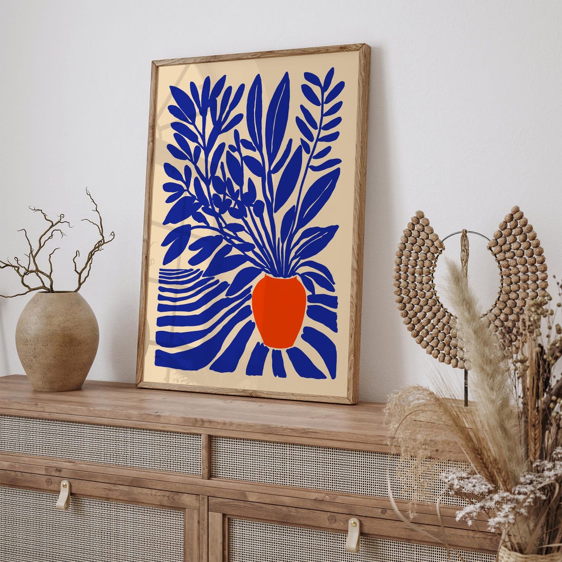 Blue Foliage in Orange Vase Bold Matisse Style Botanical Poster - Image 4