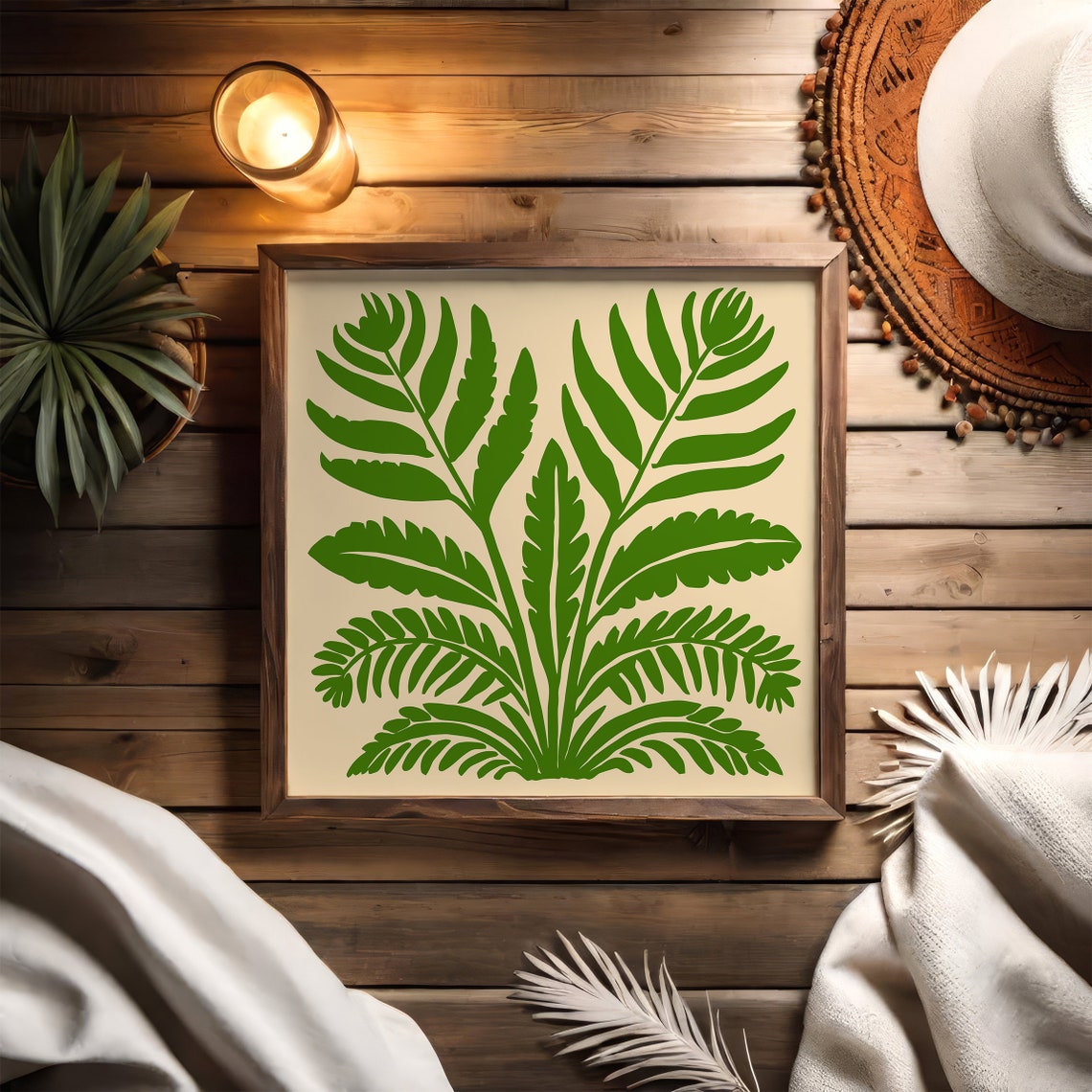Green Tropical Fern Botanical Square Minimalist Leaf Art Poster - Image 2