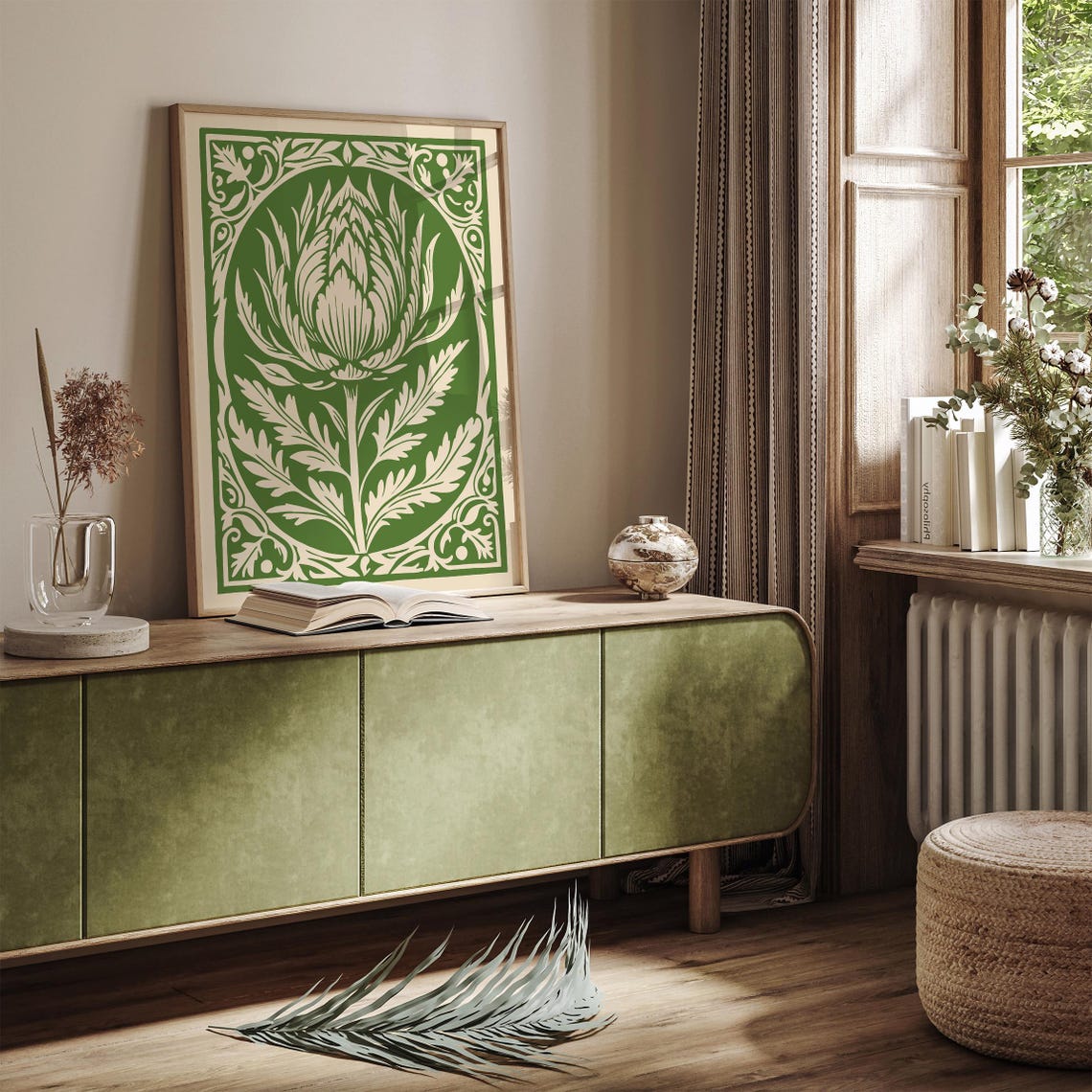 Green Artichoke in Cream Oval Frame Botanical Kitchen Poster - Image 3
