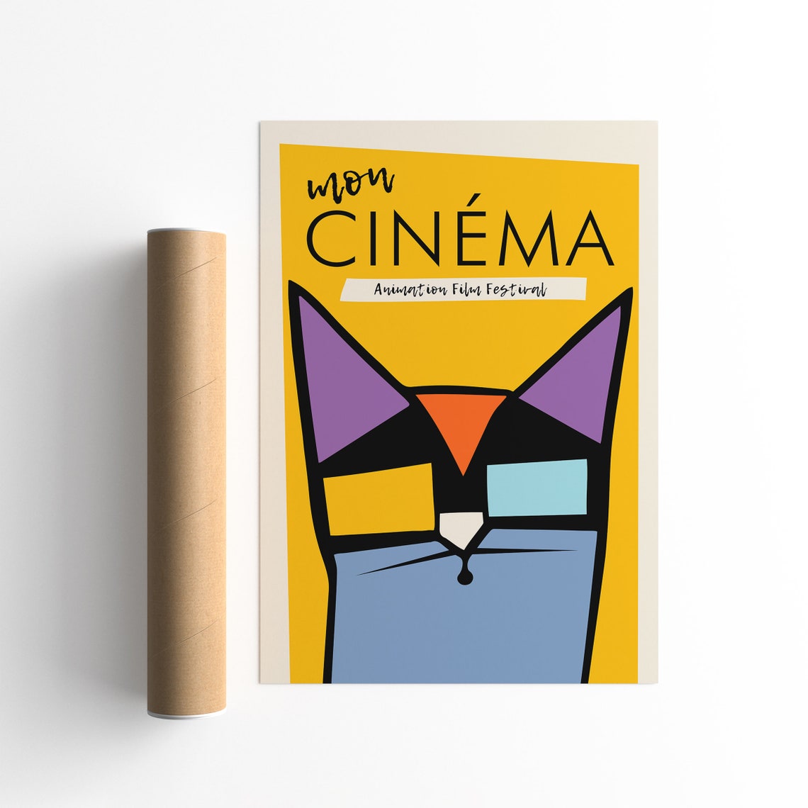 Mon Cinema Animation Film Festival Poster Giclee Reproduction Movie Art Print Retro Art 24x36 Paris Film Festival Yellow Cat Poster - Image 6