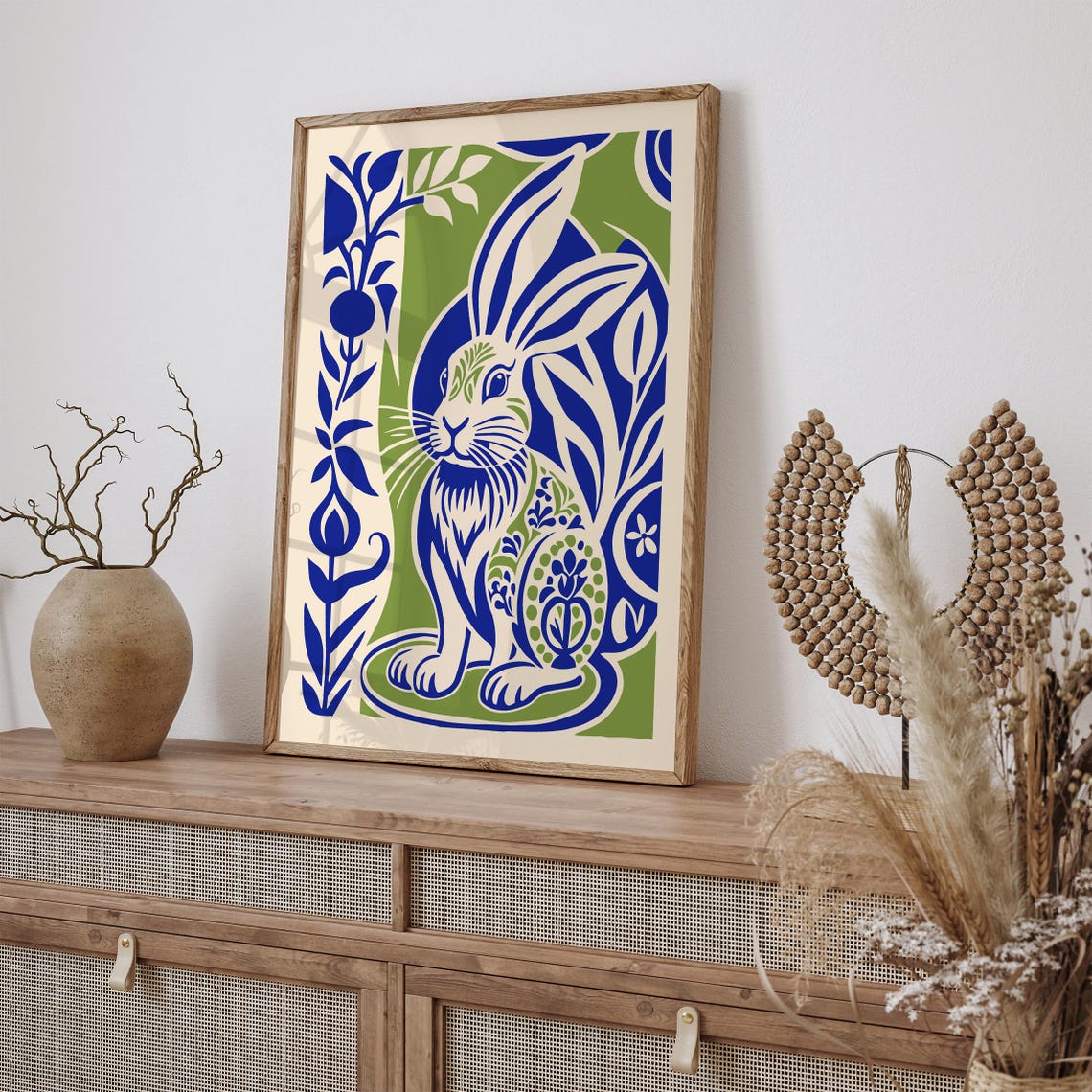 Blue Green Botanical Rabbit Modern Boho Nature Wall Decor Poster - Image 4
