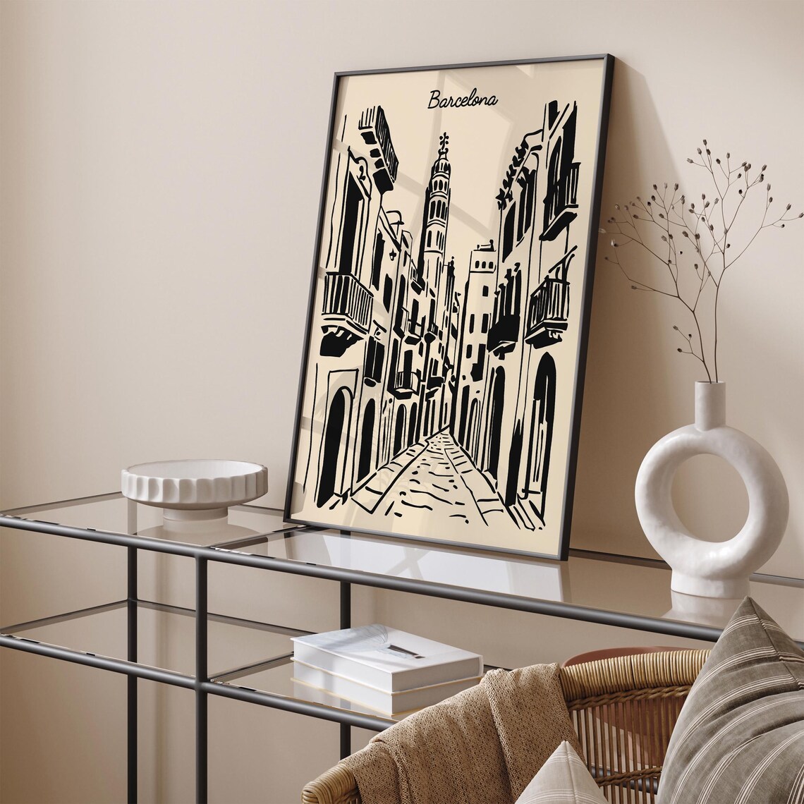 Barcelona Old Town Street Monochrome Ink Sketch Travel Art Poster - Image 6