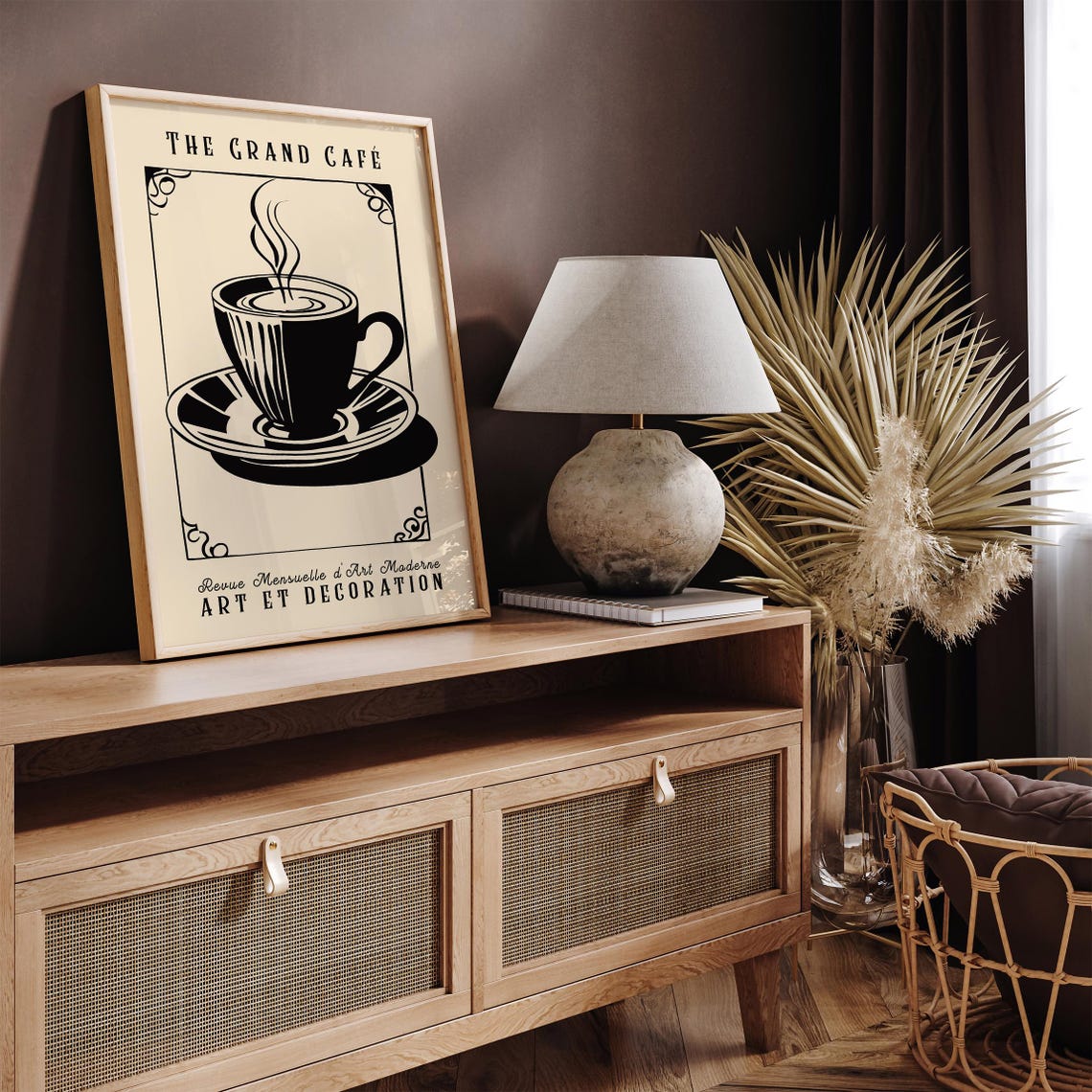 The Grand Cafe Art Deco Coffee Cup Beige Black Vintage Style Poster - Image 2