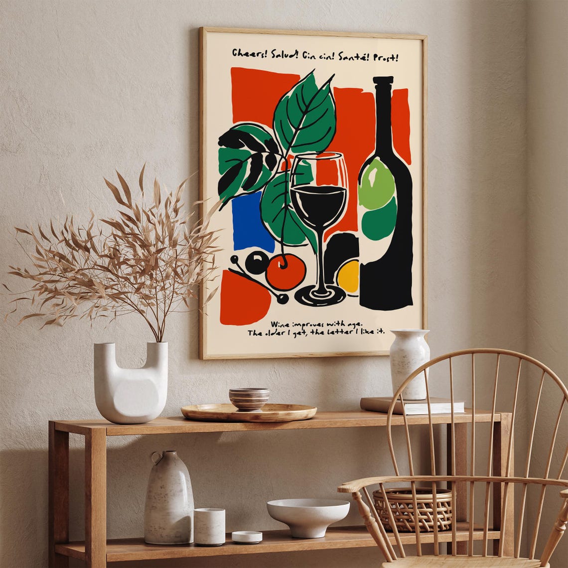 Cheers Wine Lovers Modern Abstract Red Wine Glass Kitchen Poster - Image 4