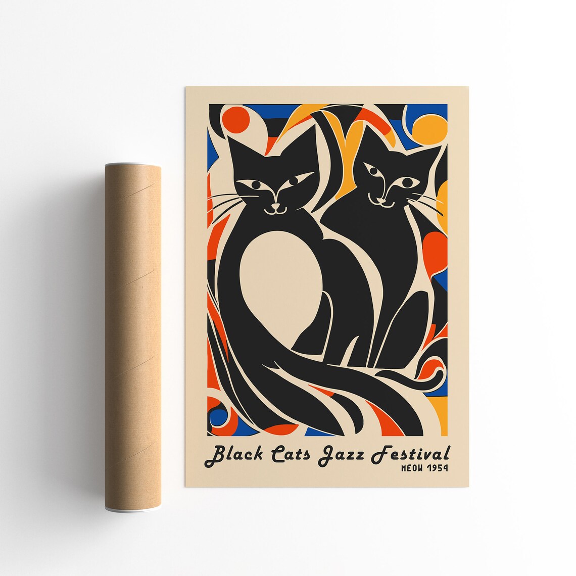 Black Cats Jazz Festival Meow 1959 Retro Vintage Cat Art Poster - Image 5