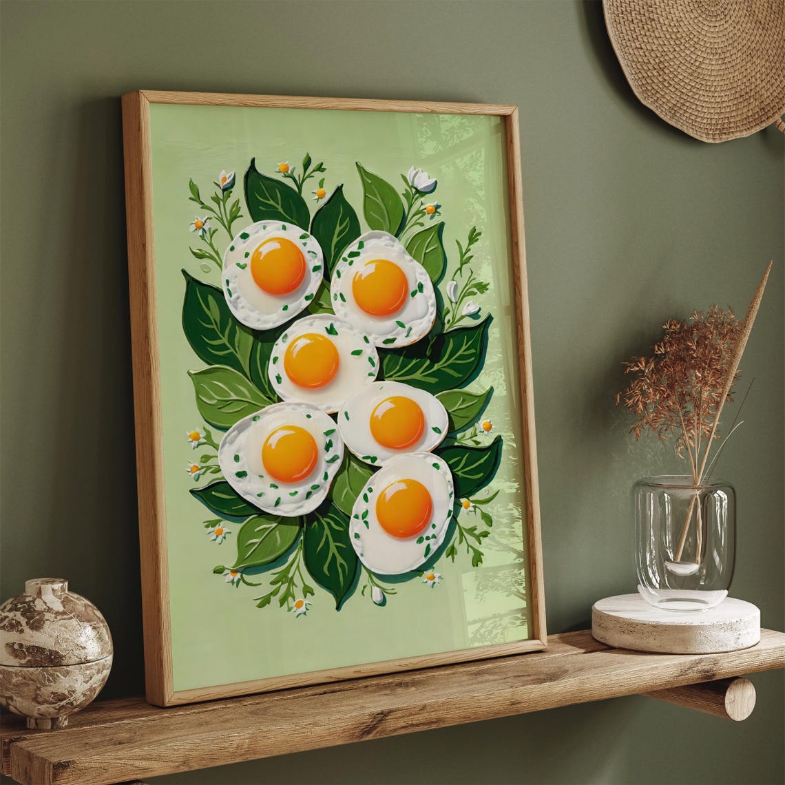 Fried Eggs with Herbs Garden Kitchen Breakfast Food Art Poster