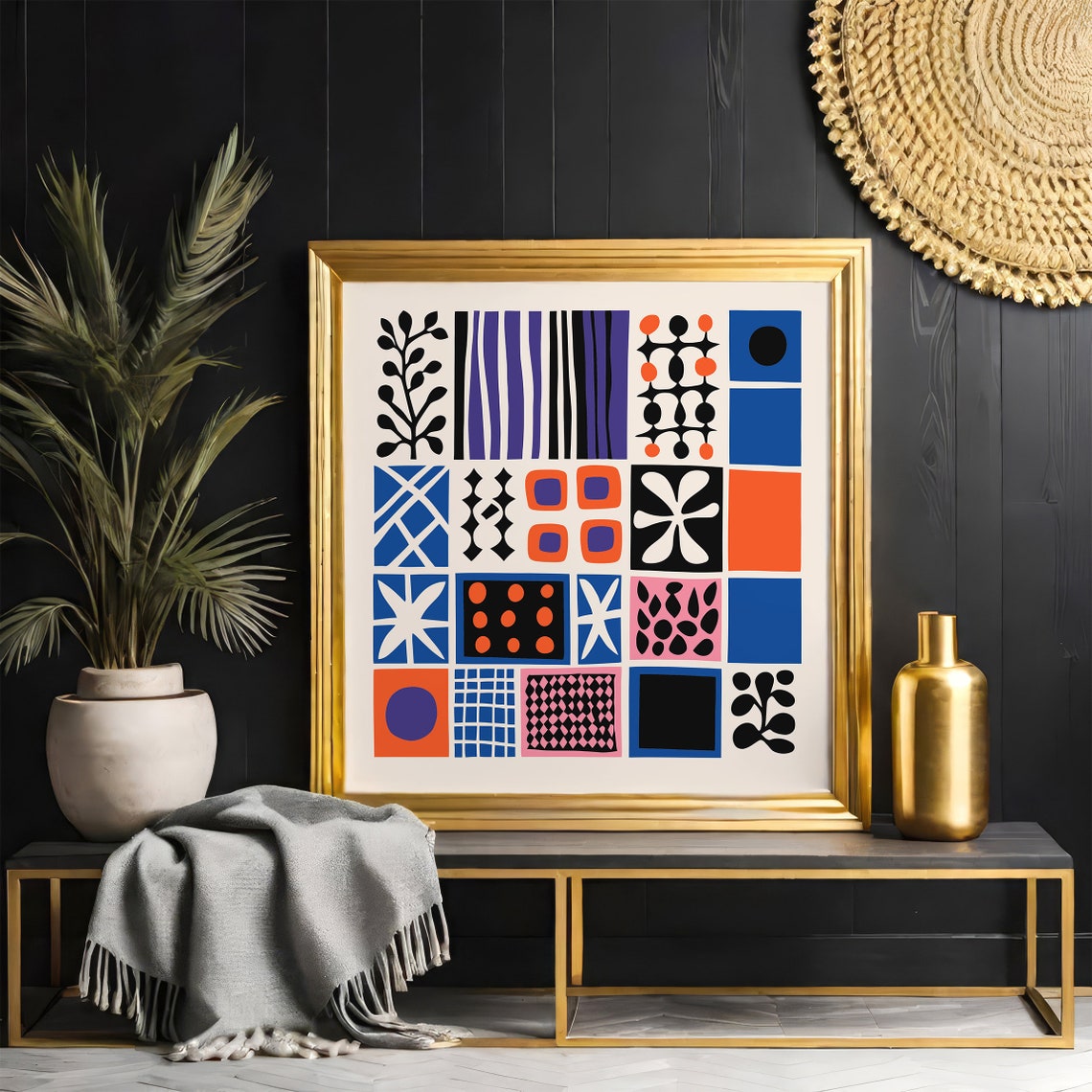 Geometric Patchwork Square Retro Mid Century Colorful Art Print - Image 4