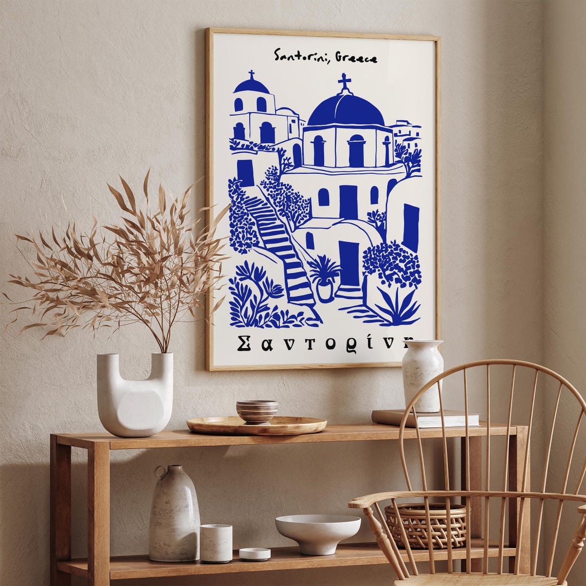 Santorini Greece Blue And White Church Illustration Art Poster - Image 3