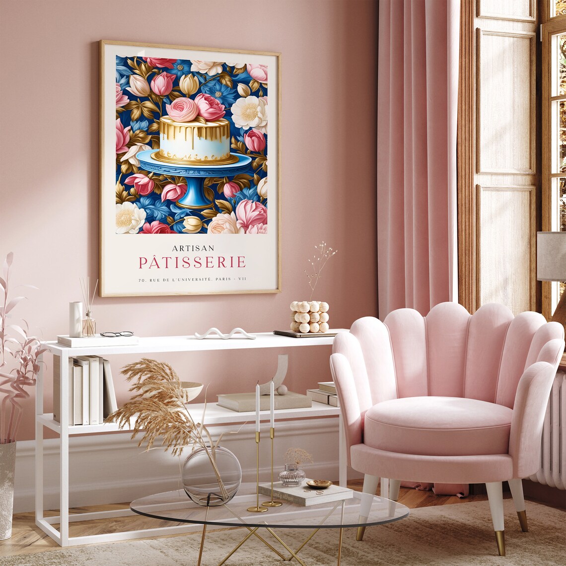 Artisan Patisserie Paris Floral Gold Drip Cake Bakery Poster - Image 6