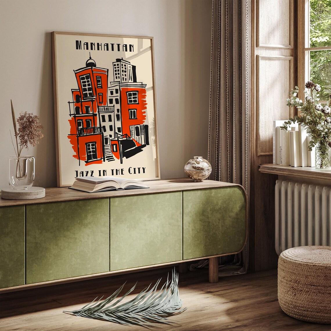 Manhattan Jazz in the City Retro NYC Orange Buildings Poster - Image 3