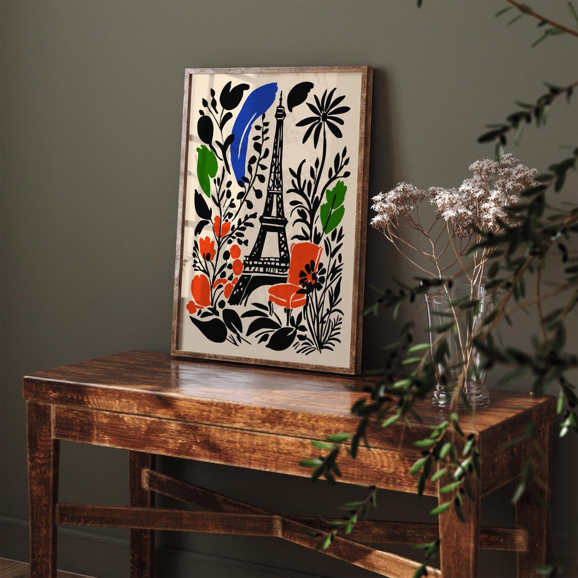 Paris Eiffel Tower Botanical Poster Red Chair and Abstract Leaves - Image 5