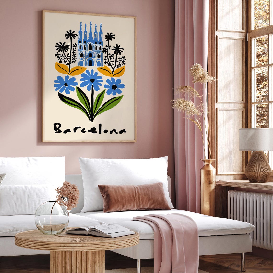Barcelona Flower And Architecture Poster Sagrada Familia Print Colorful Botanical Art Cityscape Wall Art Barcelona Travel Decor Airbnb - Image 6
