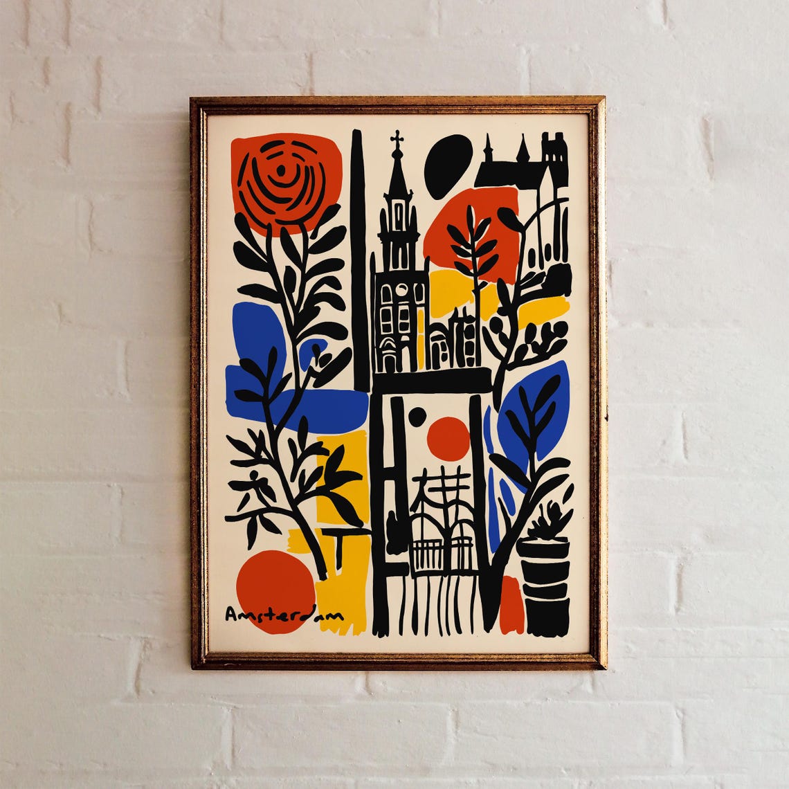 Amsterdam Travel Poster Colorful Abstract Cityscape Art Print Modern Wall Decor Urban Botanical European City Art Dutch Travel Souvenir