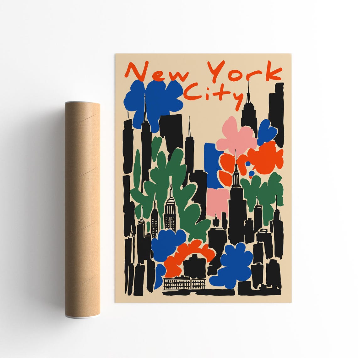 New York City Abstract Skyline Empire State Flowers Travel Poster