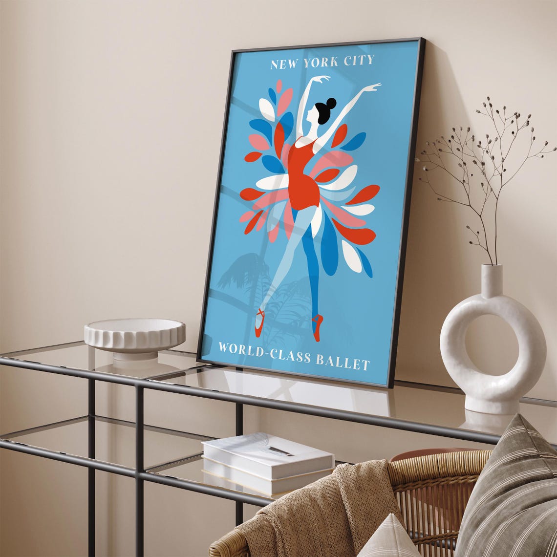 New York City World-Class Ballet Red Dancer on Sky Blue Poster - Image 5