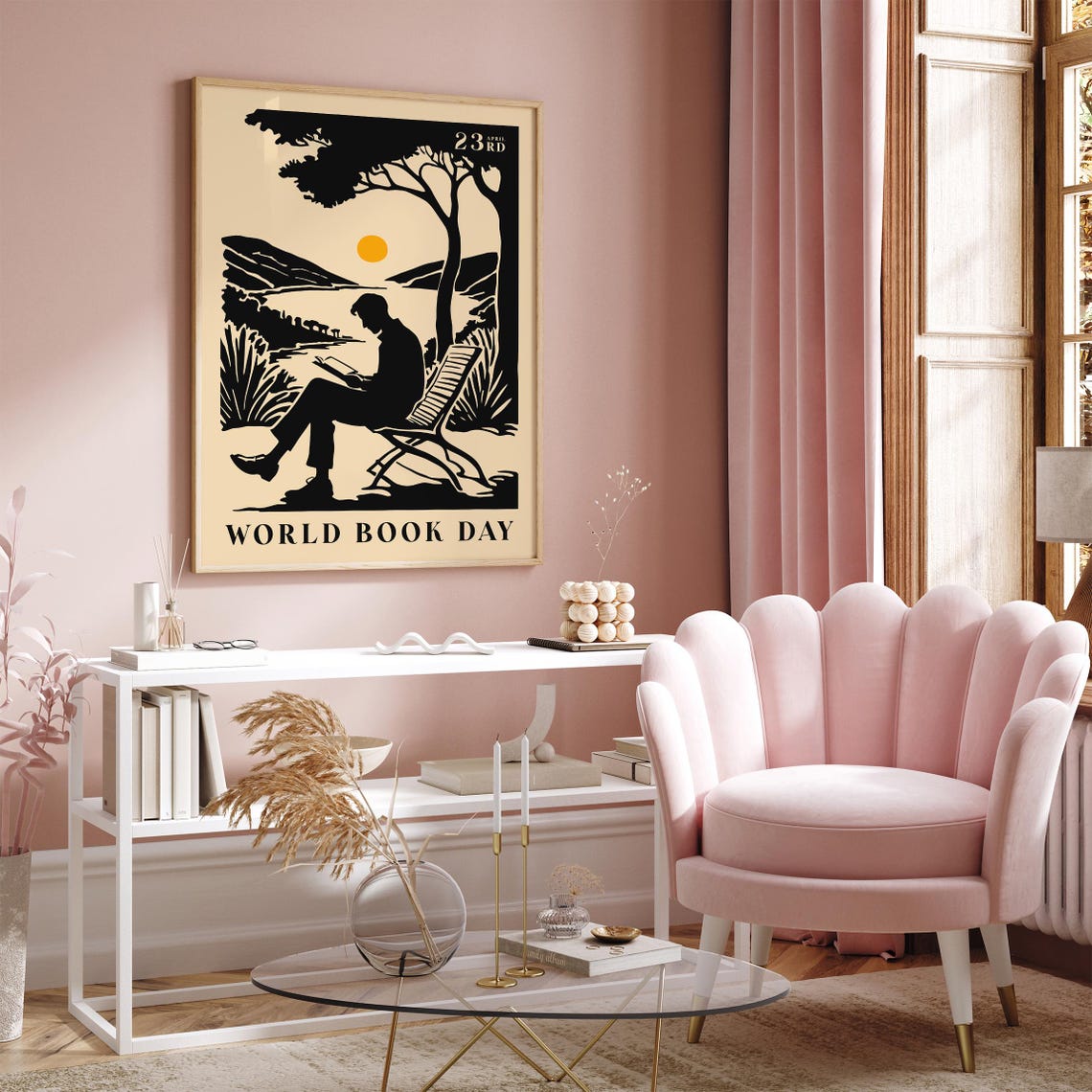 World Book Day Reader by the Lake Silhouette April 23 Poster - Image 3