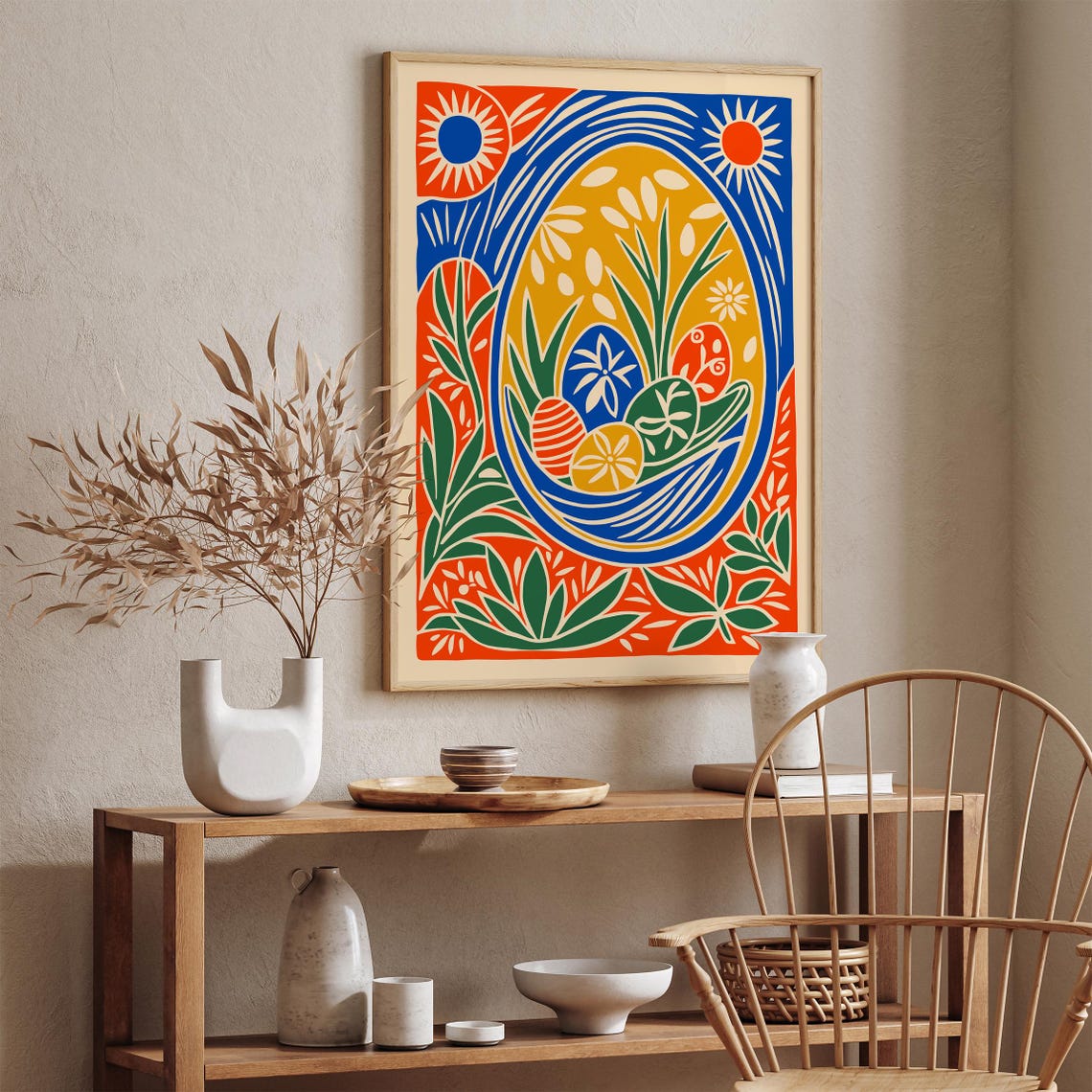 Folk Easter Basket Decorated Eggs Bold Colorful Spring Art Poster - Image 2