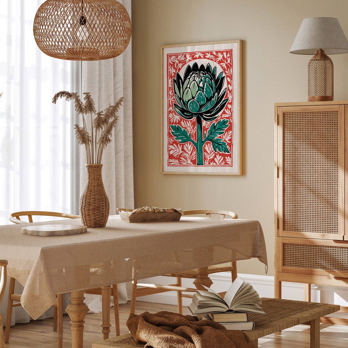 Red and Green Artichoke Linocut Style Vintage Kitchen Wall Poster - Image 5