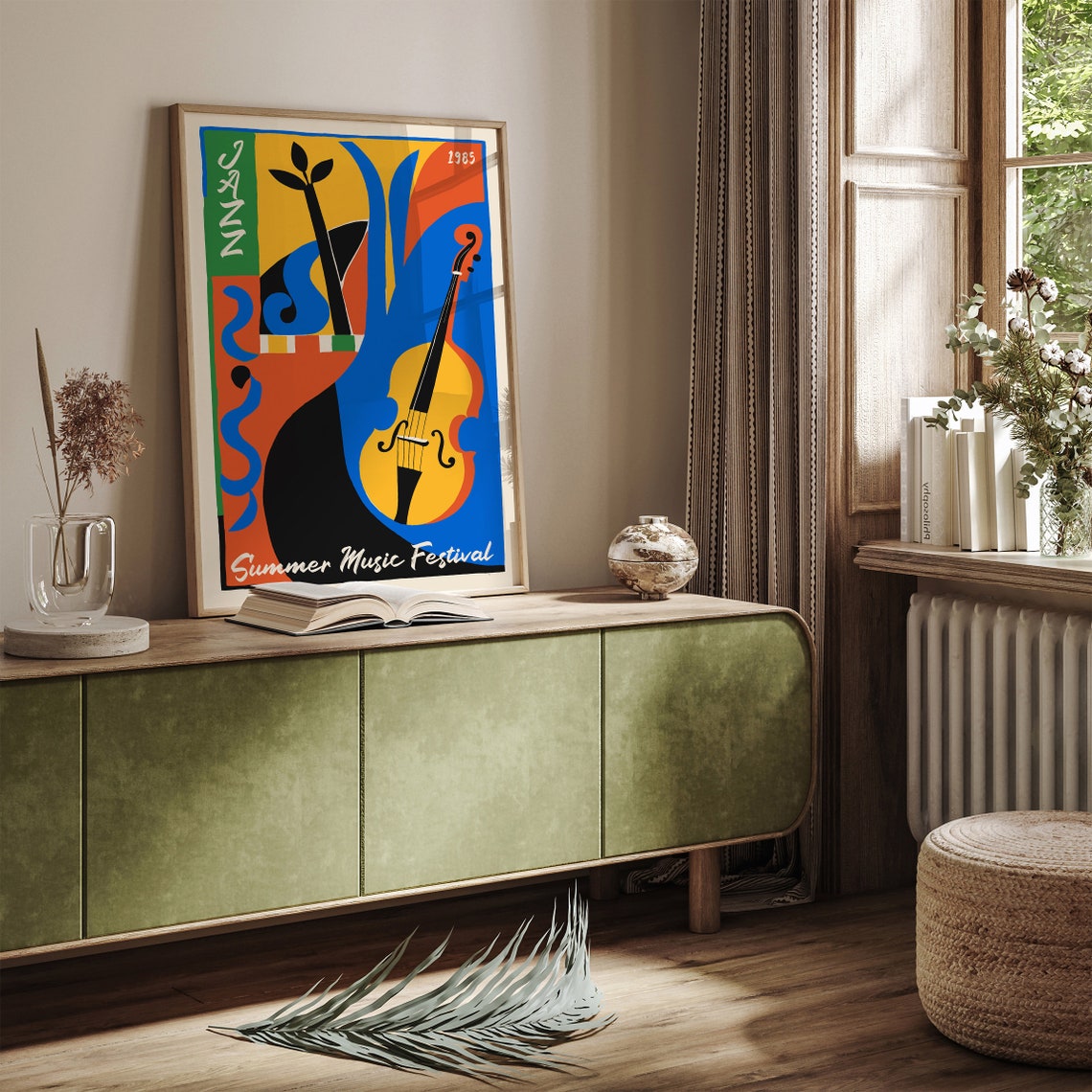 Summer Music Festival 1985 Jazz Poster Abstract Double Bass Art - Image 5