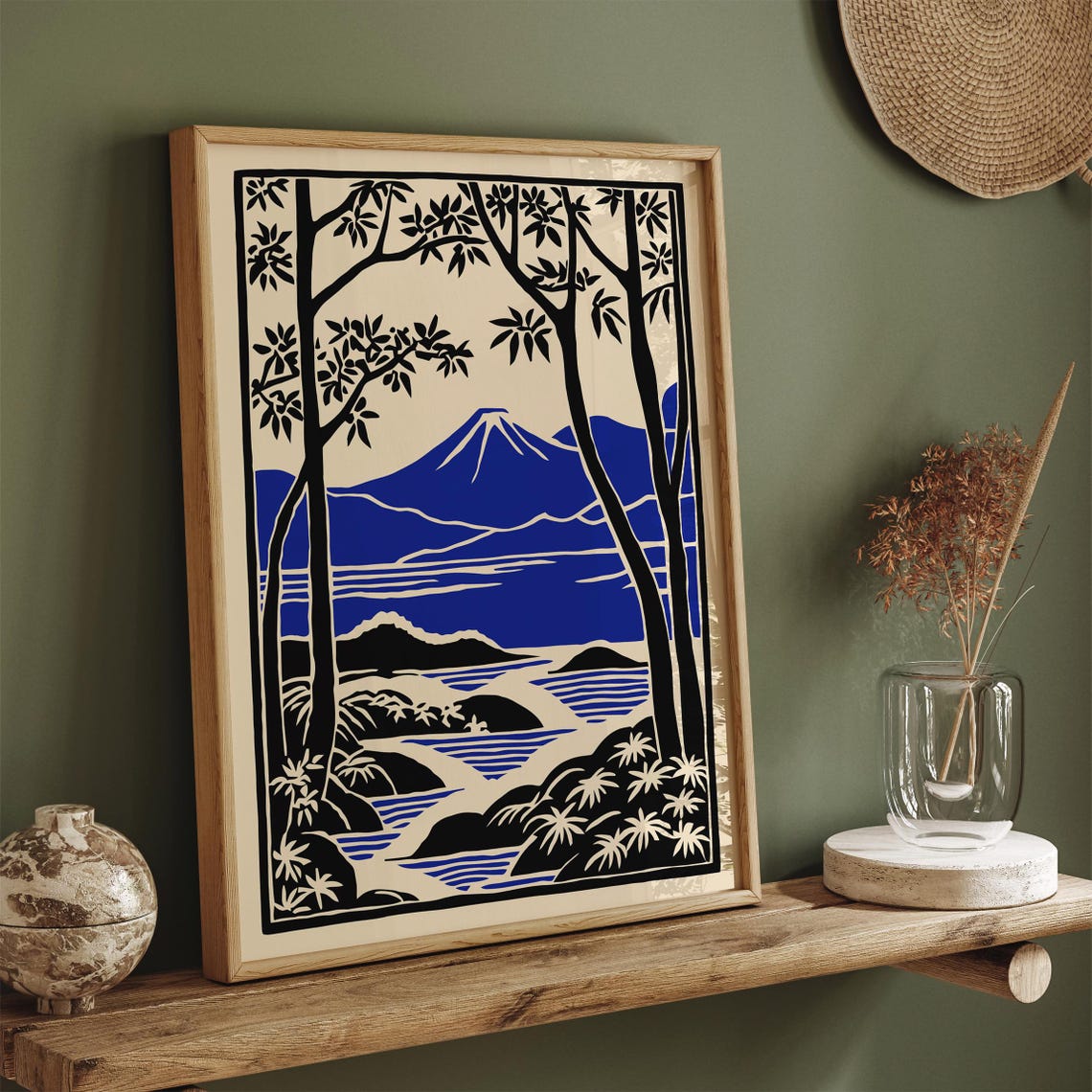 Fuji Mount Japan Travel Poster Retro Style Blue Wall Art Minimalist Japan Print Travel Poster Japan Art Print Japanese Wall Art Decor - Image 2
