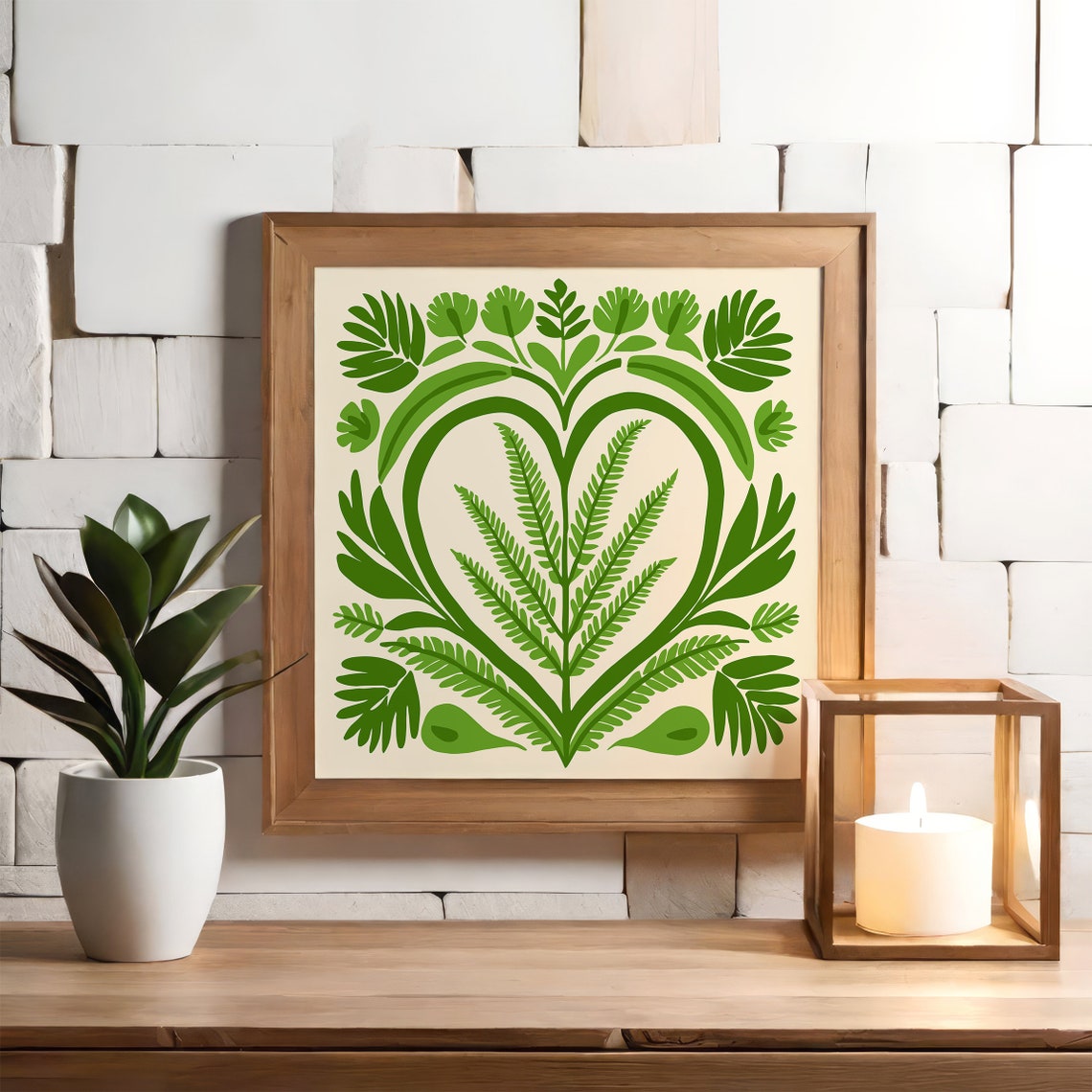 Green Leafy Botanical Heart Fern Square Nature Wall Decor Poster - Image 5