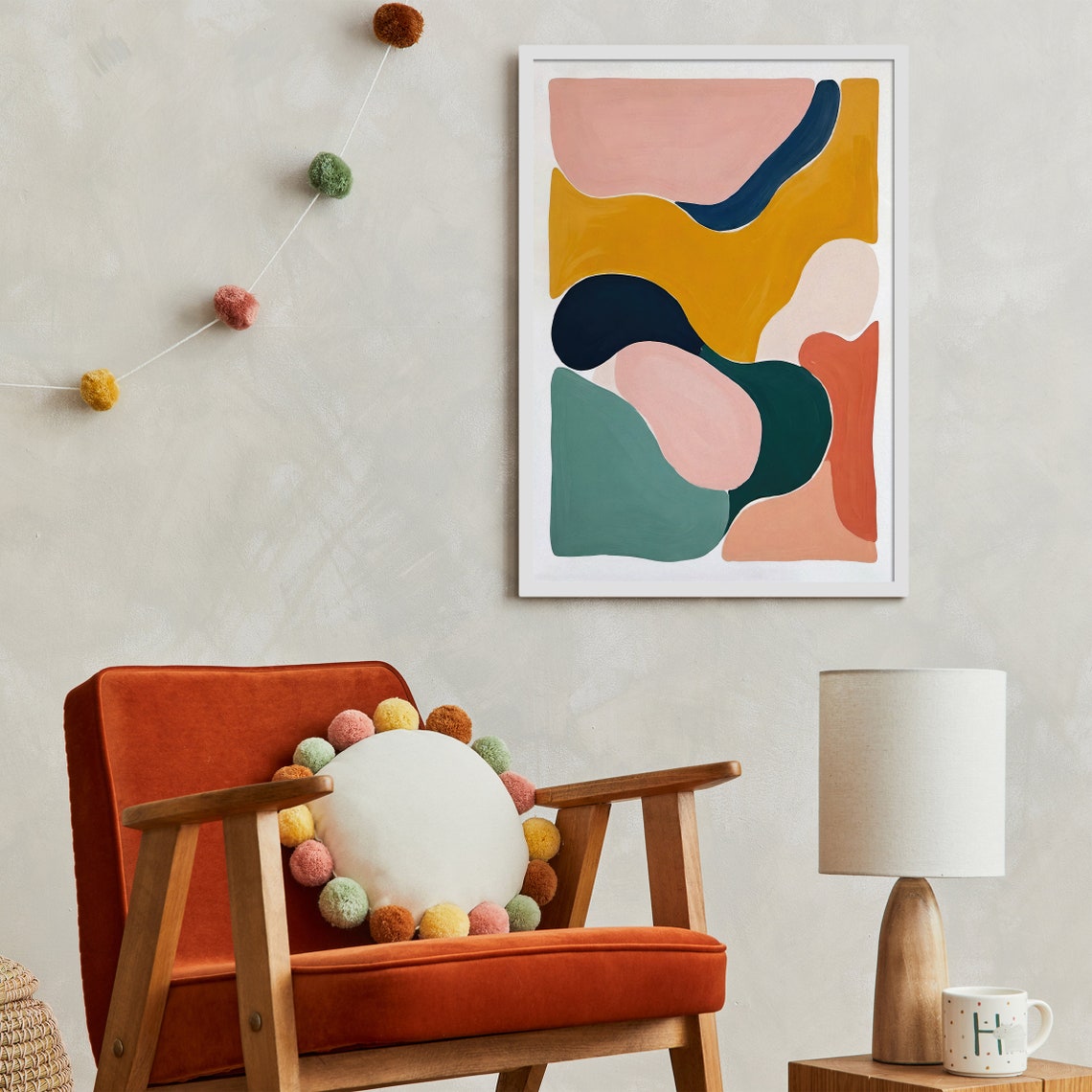 Boho Abstract Organic Shapes Mustard Blush Teal Modern Poster - Image 4
