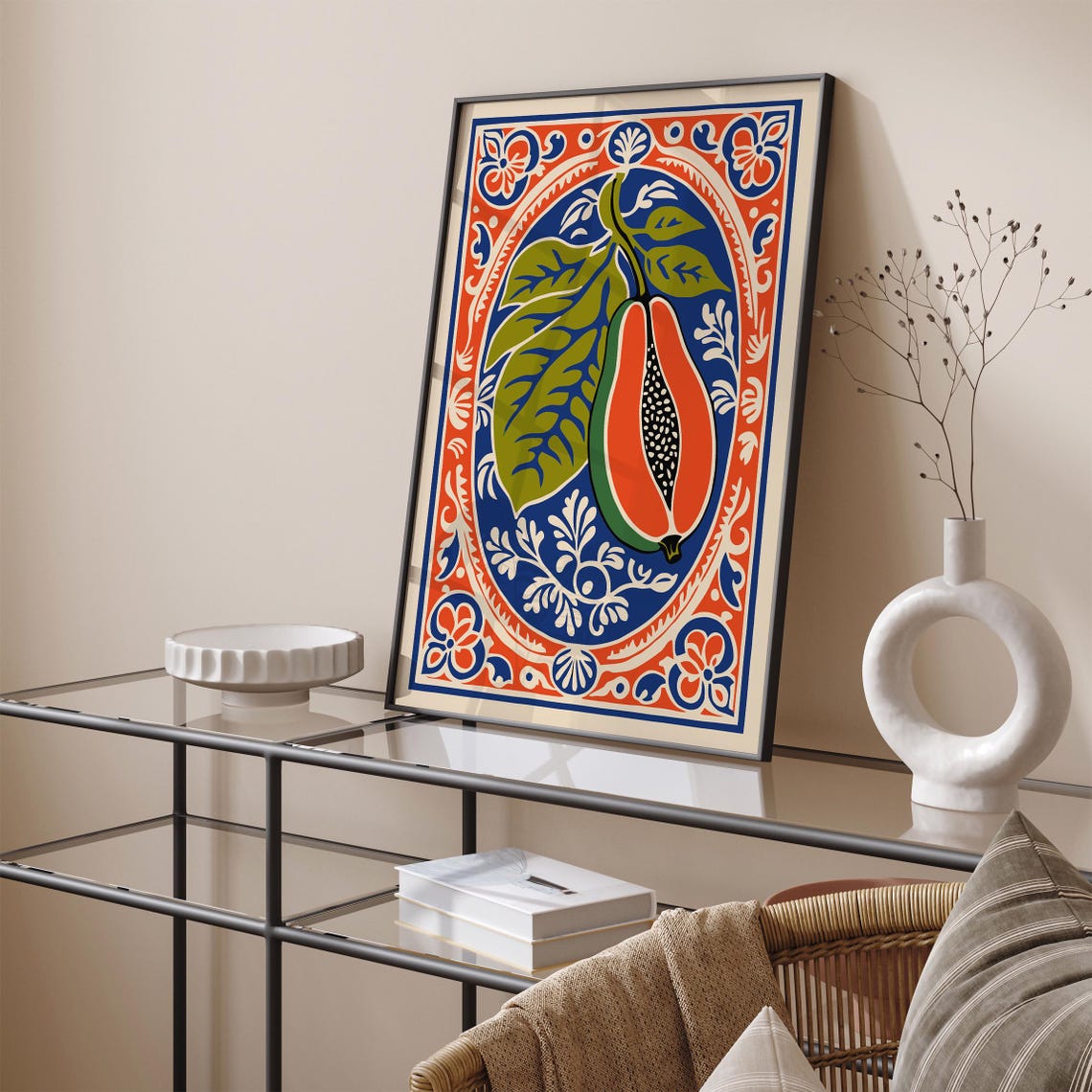 Papaya Mexican Folk Art Vibrant Tropical Fruit Kitchen Print - Image 5