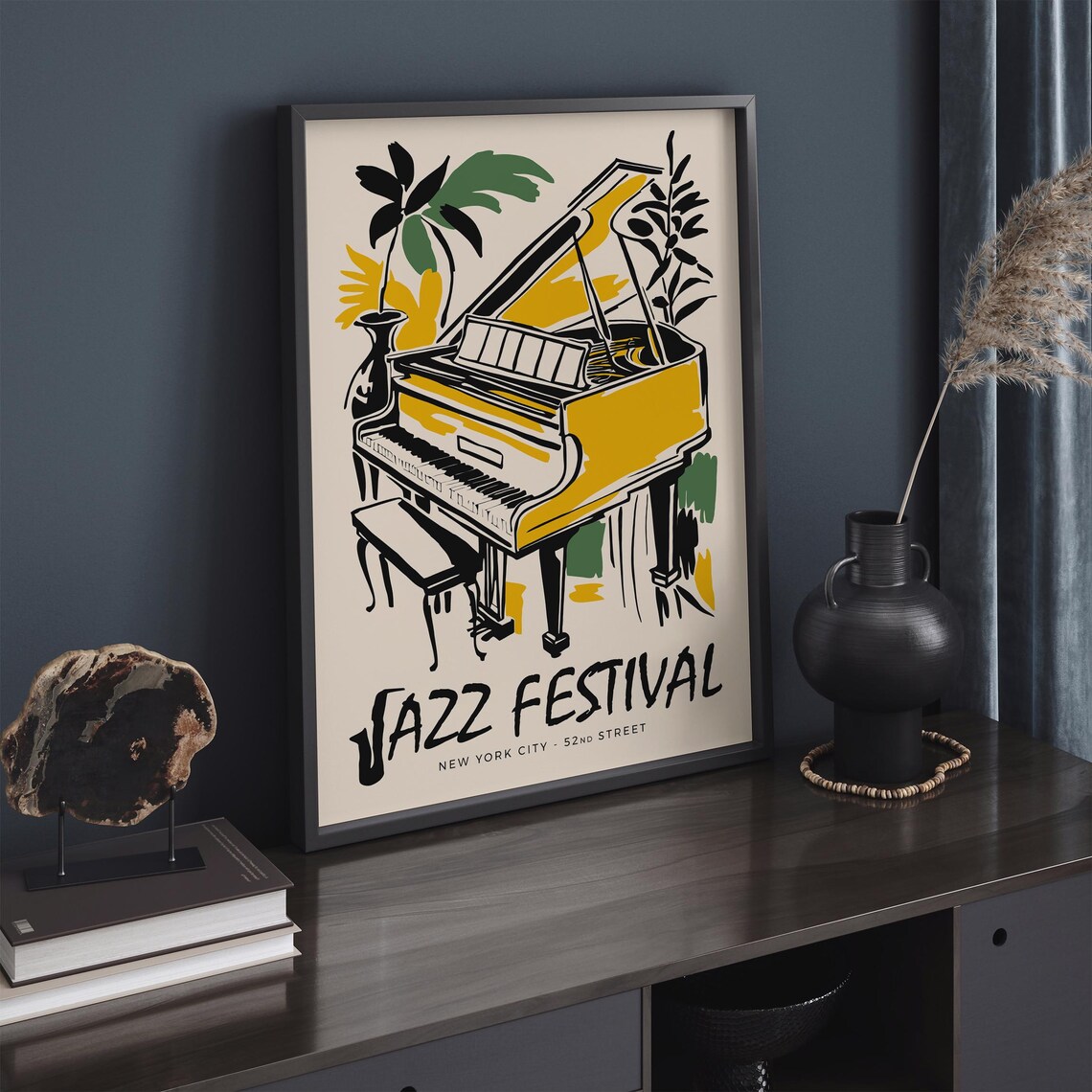 New York 52nd Street Jazz Festival Golden Grand Piano Poster - Image 2