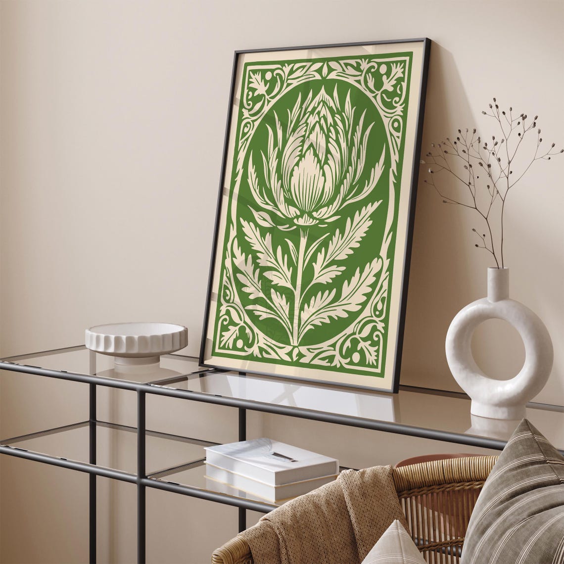 Green Artichoke in Cream Oval Frame Botanical Kitchen Poster - Image 5