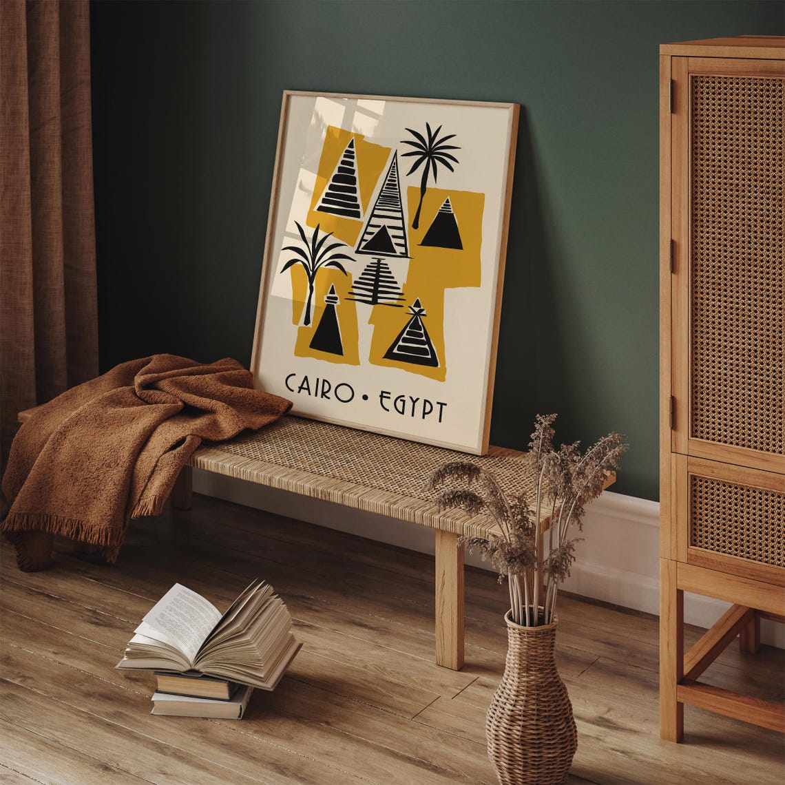 Cairo Egypt Pyramids and Palms Mustard Geometric Travel Poster - Image 4