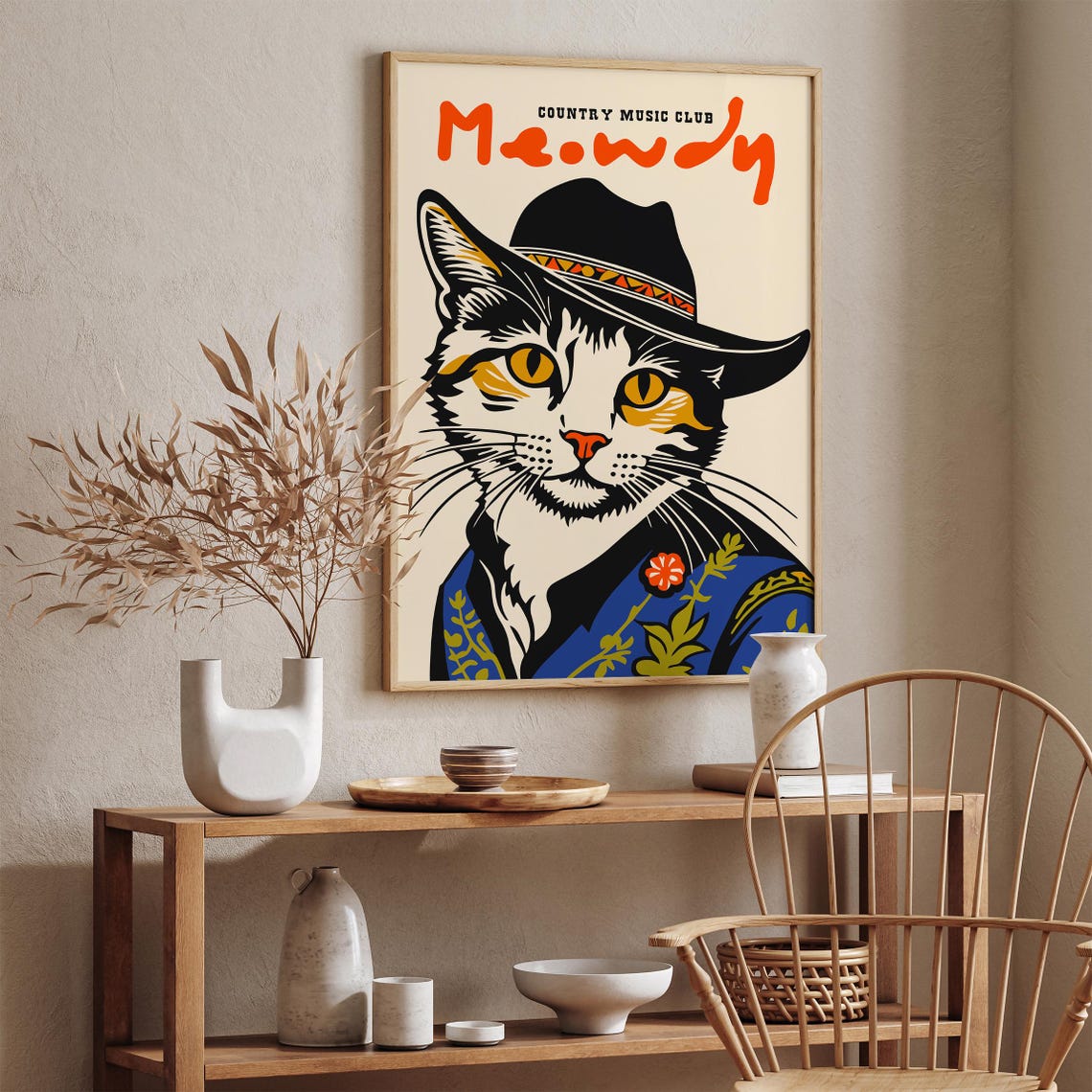 Meowdy Country Music Cat Poster Quirky Western Cowboy Cat Art Print Stylish Wall Decor For Cat Lovers Music Enthusiasts Feline Portrait - Image 2