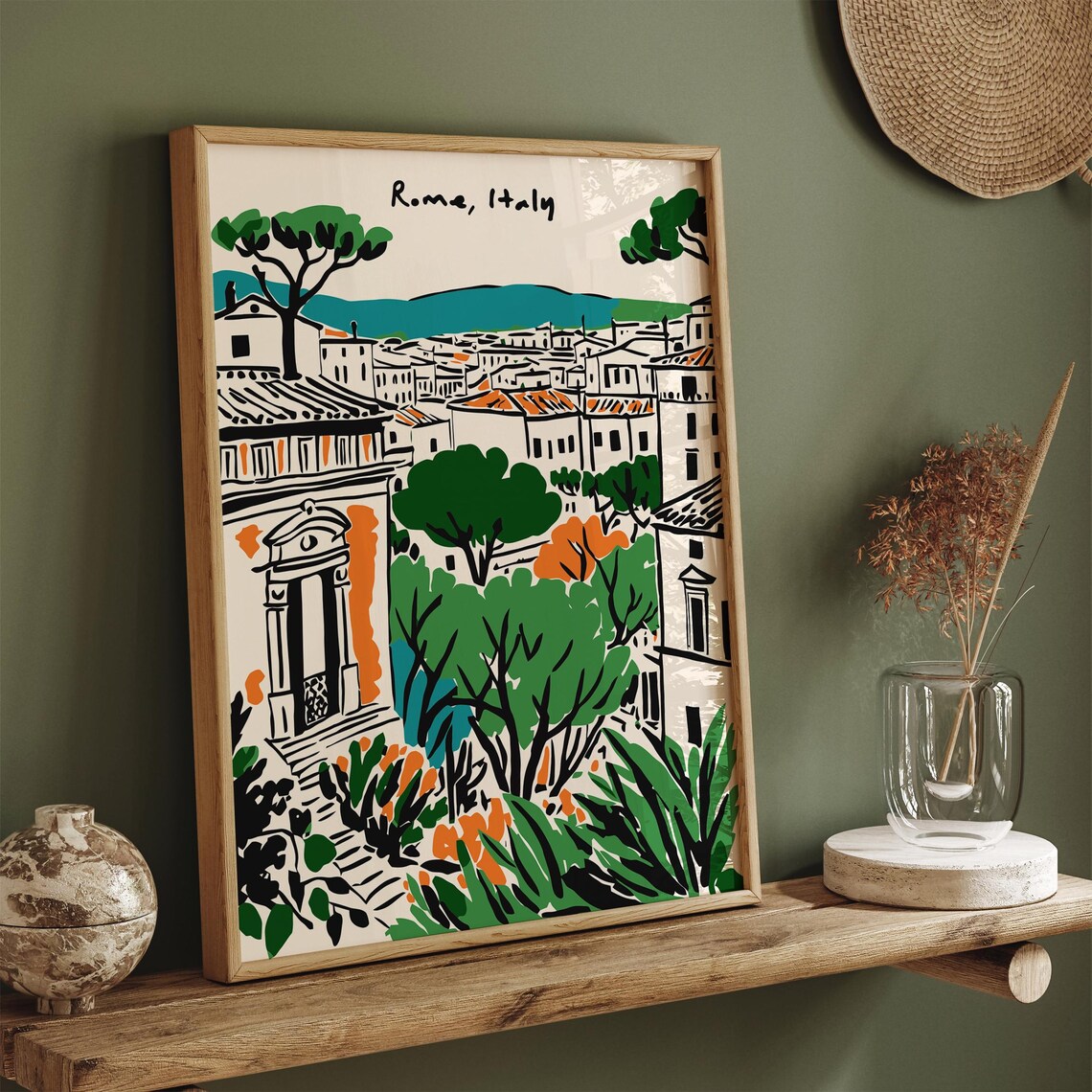 Rome Italy Sketch Illustration Hand Drawn Colorful Cityscape Poster
