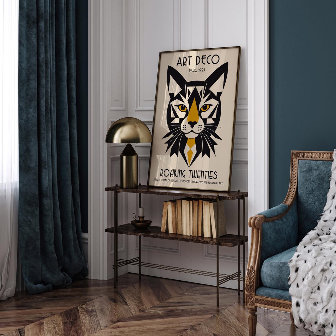 Glamorous Art Deco Paris 1925 Roaring Twenties Cat Face Poster - Image 4