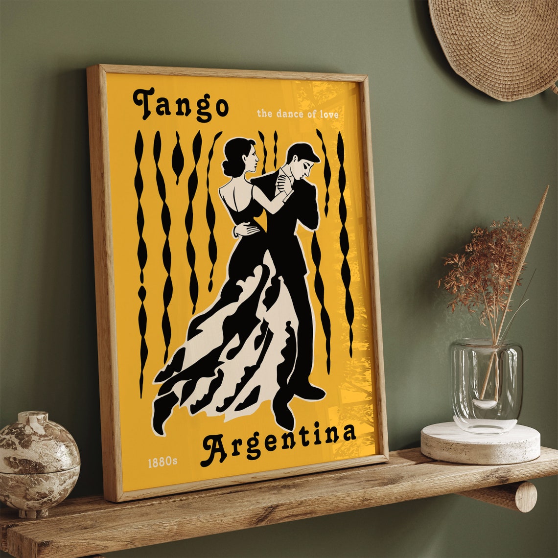 Romantic Vintage Tango Argentina Poster of a Dancing Couple in Black - Image 3