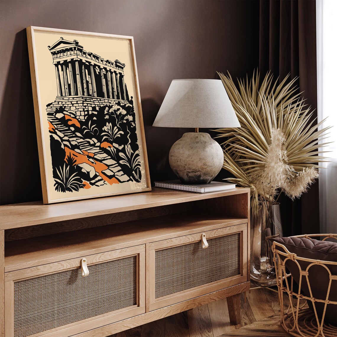 Greek Parthenon Ancient Athens Temple Black Beige Travel Poster - Image 2