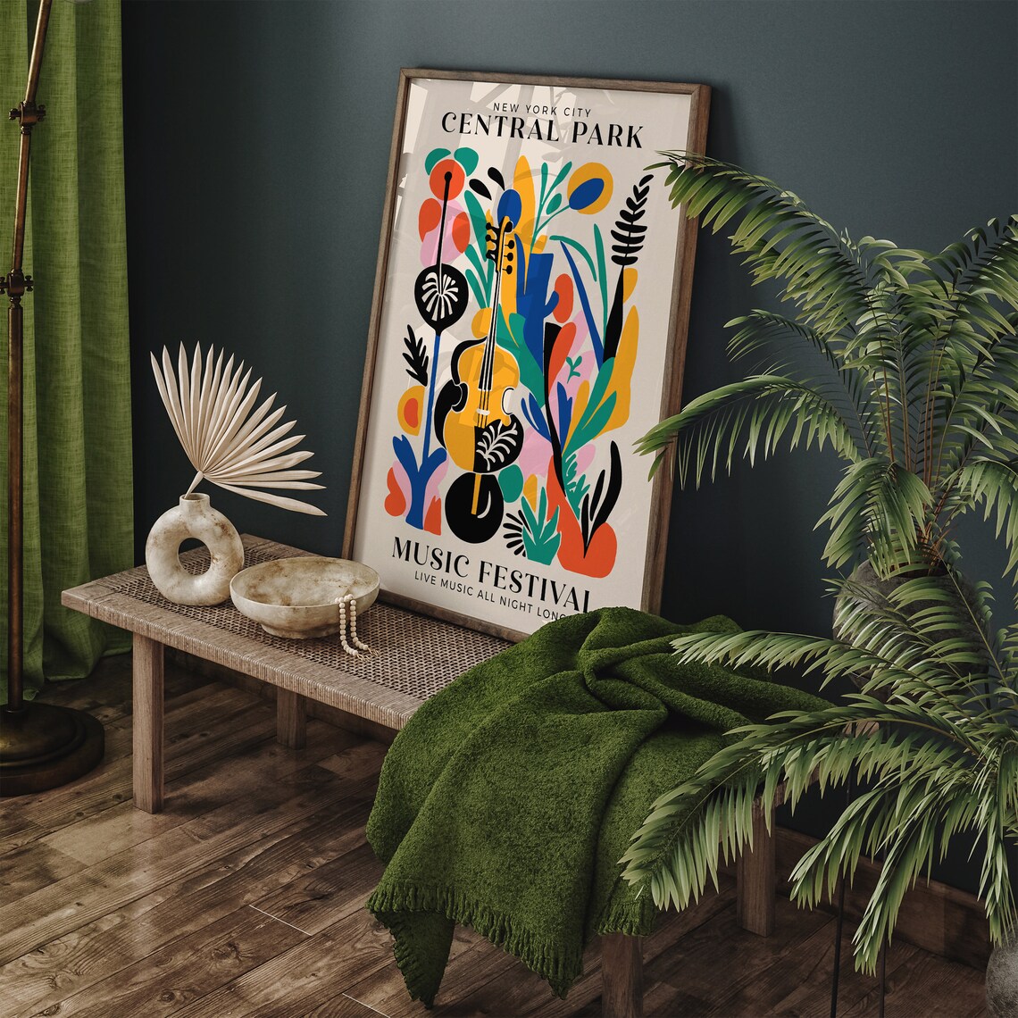 Central Park Music Festival New York City Violin Floral Poster - Image 3