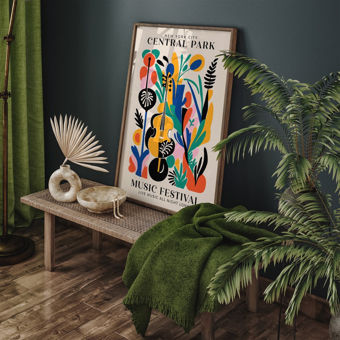 Central Park Music Festival Poster New York City Live Music Event Retro Wall Art With Violin Floral Design Airbnb Wall Decor Music Art - Image 3