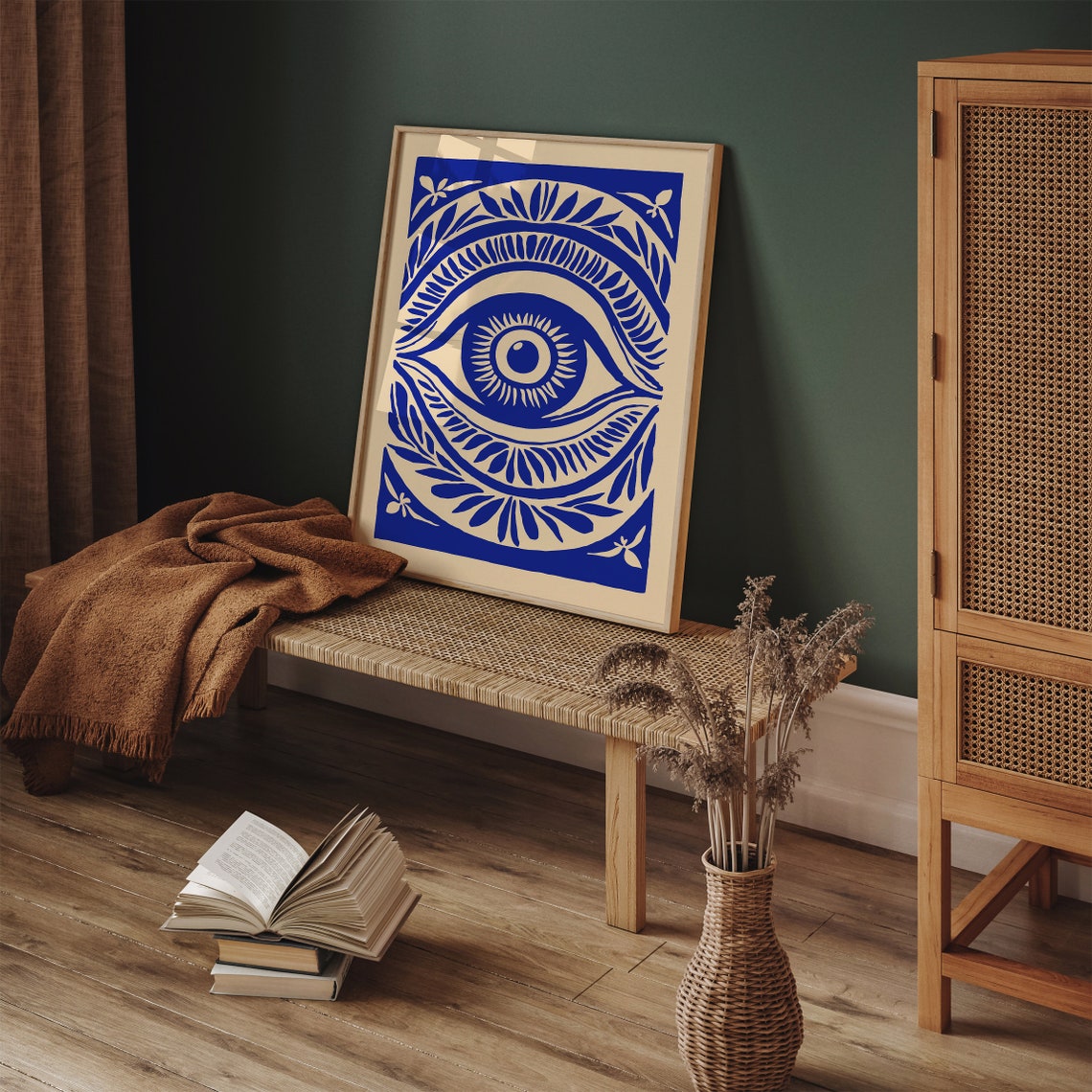 Blue Evil Eye Indigo Floral Boho Spiritual Decor Retro Poster - Image 4