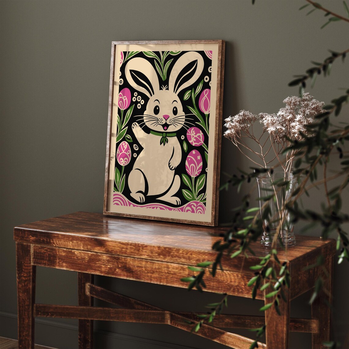 Cute Easter Bunny Pink Tulip Floral Whimsical Nursery Wall Decor Poster - Image 5
