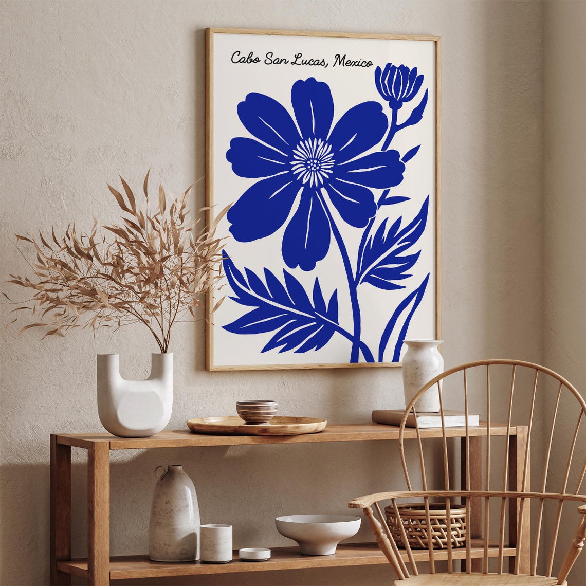 Bold Cabo San Lucas Mexico Blue Cosmos Flower Botanical Poster - Image 3