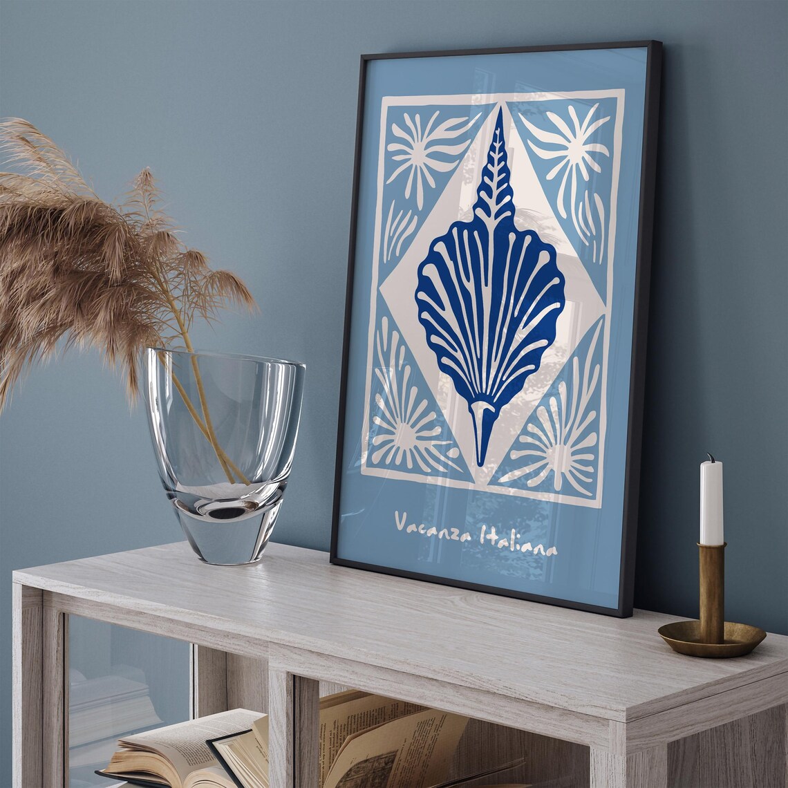 Vacanza Italiana Blue Seashell Poster with Italian Coastal Tile Art - Image 3