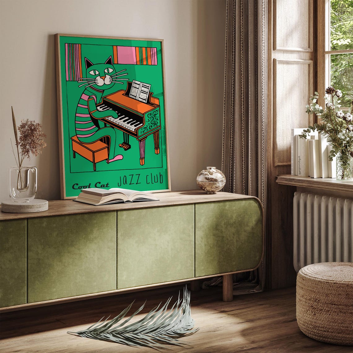 Cool Cat Jazz Club Poster Green Music Poster Music Print Colorful Wall Art Retro Cat Print Concert Jazz Festival Airbnb Wall Decor - Image 5