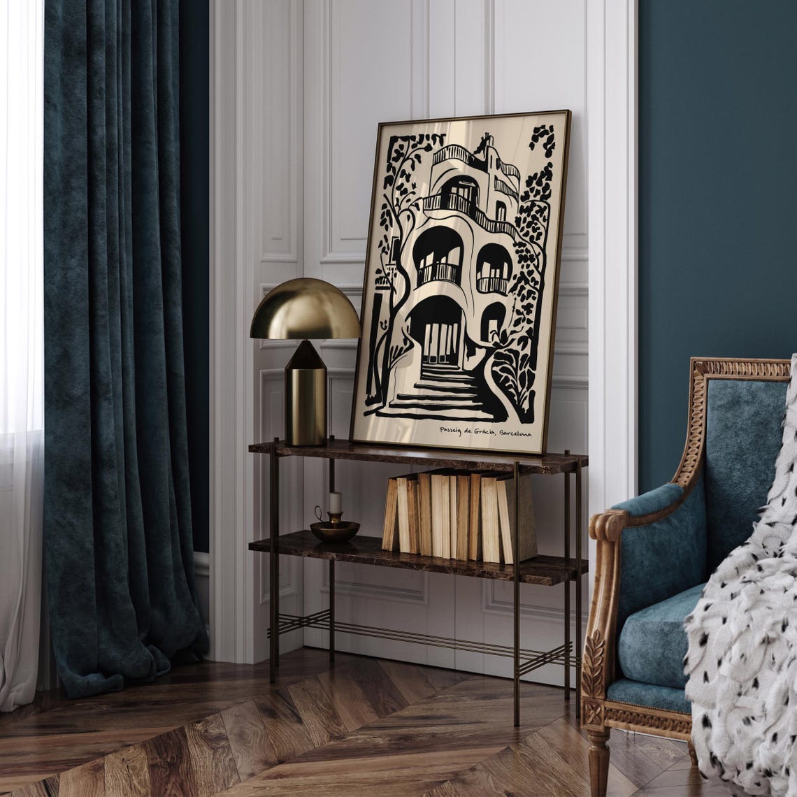Casa Batllo Barcelona Black Ink Architectural Sketch Style Poster - Image 3