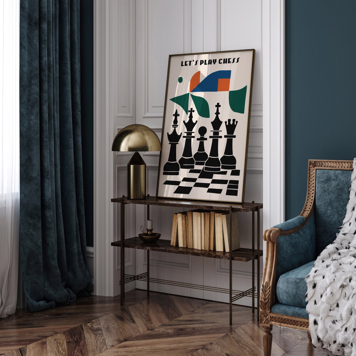Retro Decor Lets Play Chess Mid Century Modern Chess Pieces Poster - Image 5