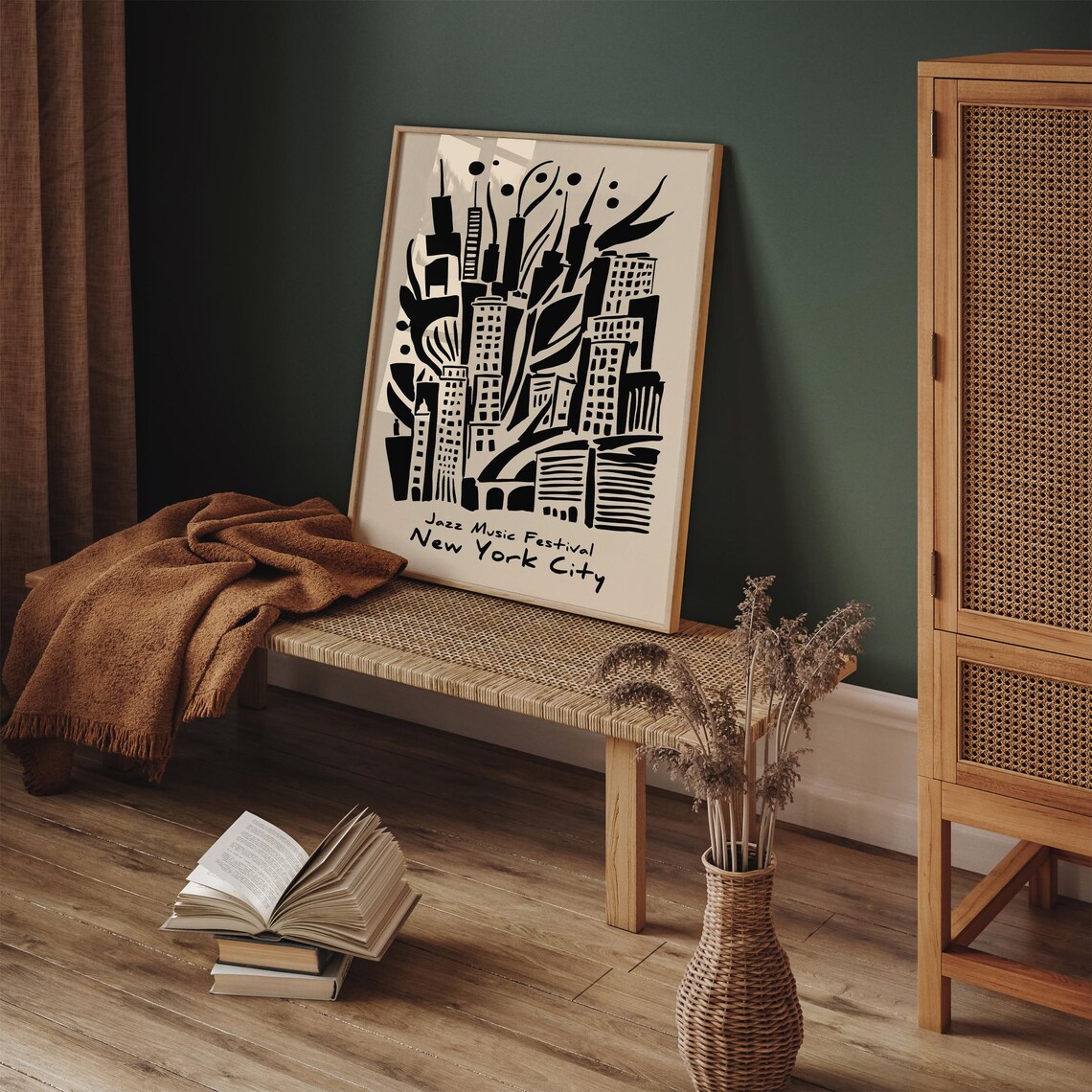 New York City Jazz Music Festival Bold Skyline Black Art Poster - Image 5