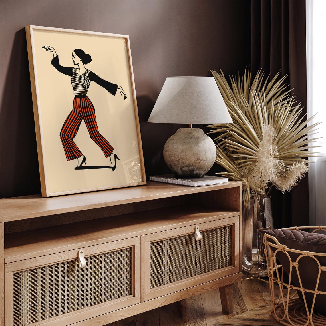 Retro Dancer in Red Striped Pants Mid Century Illustration Poster - Image 3