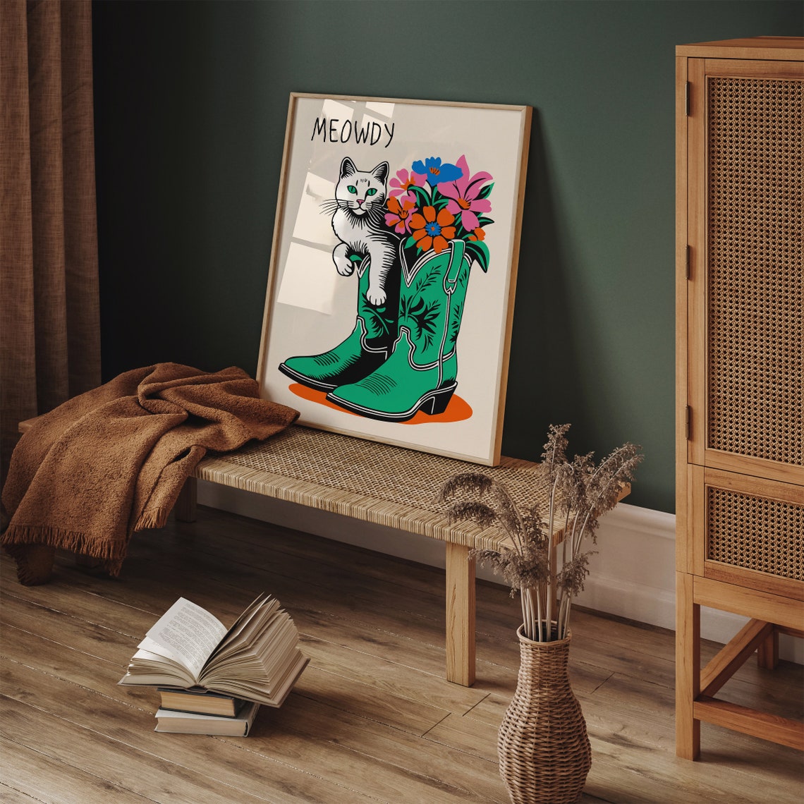 Meowdy Cat Cowboy Poster Country Music Print Funny Cat Poster Whimsical Cat In Cowboy Boots Wall Art Retro Cowboy Cat Kids Room Decor - Image 4